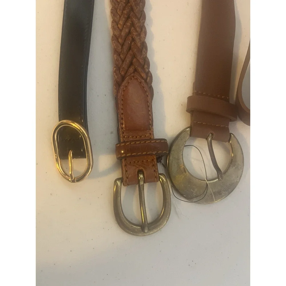 Women's Brown Woven Circle Buckle Black Gold Belt Lot Small Medium